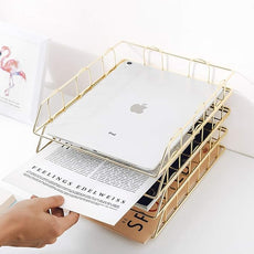 Jolitac Rose Gold 4-Tier Stackable Paper Tray Desk Organizer, Workspace Decorative Stacking Rack Supplies Holder, Metal Letter Trays for File Documents in Home & Office (Gold)