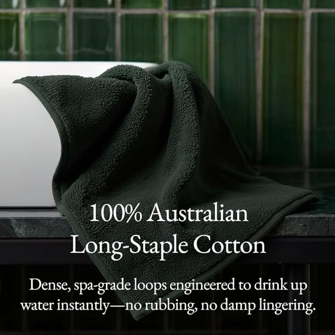 Italic Ultraplush 100% Australian Cotton Hand Towels - Set of 2 Luxury Hand Towels, Ultra Soft and Highly Absorbent 800GSM for Bathroom,Shower, Hotel, and Spa (Deep Forest)