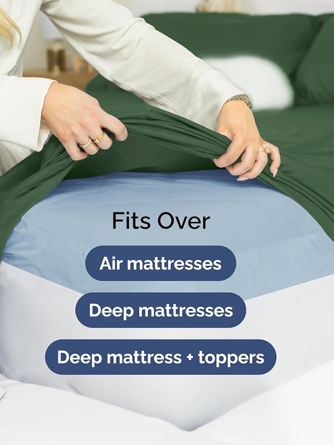 Extra Deep Pocket Cal King Sheets - 4 Piece Breathable & Cooling Bed Sheets - Hotel Luxury Bed Sheet Set - Soft, Wrinkle Free & Comfy - Easily Fits Extra Deep Mattresses - Emerald Green Sheets Set