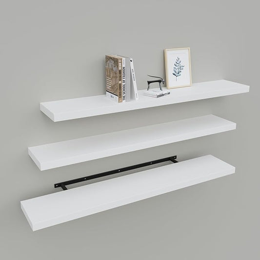 Floating Shelves for Wall Set of 3, 36" White Wall Shelves for Home Decor, Frame Display White Floating Shelf for Living Room, Bedroom, Bathroom, Kitchen