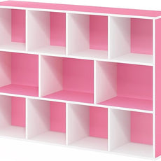 Furinno LUDER Book Shelf, 11-Cube Bookshelf, Reversible Bookcase, 9.4 x 29.1 x 41.7, for Living Room, Bedroom, Home Office, White/Pink