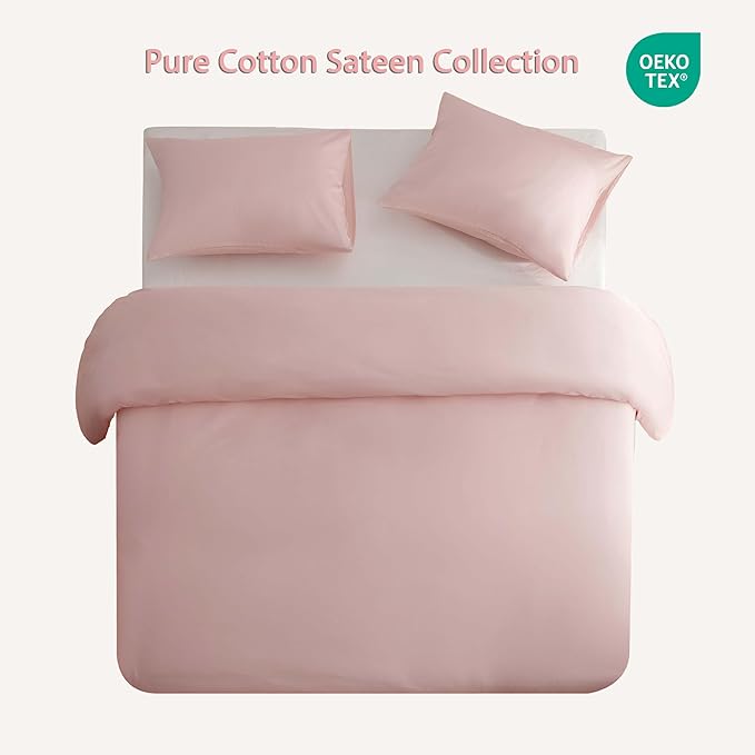 HeimenAogo Egyptian Cotton Duvet Cover Full Sateen Weave, Silky Soft and Breathable Bedding Set with Zipper Closure, Long Staple Cotton Bed Linen Cherry Blossoms Pink 3Pcs (80"×90")