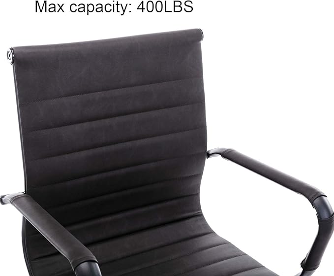 Office Desk Chair No Wheels Set of 4 PU Leather Computer Chairs Mid Back Guest Chairs for School Reception Conference Waiting Room, Vintage Charcoal