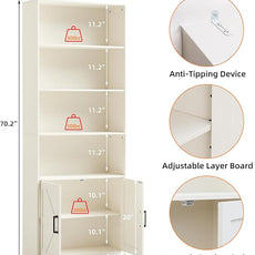 70in Tall Bookshelf 6 Tier Bookcase with Barn Doors and Adjustable Shelf, White Farmhouse Book Shelves with Storage Cabinet,Wood Floorstanding Display Bookshelve for Bedroom,Living Room,2 Piece