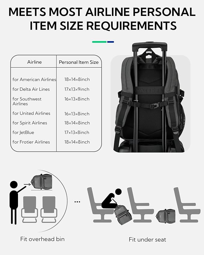 WATERFLY Travel Laptop School Backpack: College Middle School Bookbag for Women Men, TSA Friendly Business Work Casual Daypack with 15.6" Computer Compartment, Anti Theft Water Resistant Commuter Bag