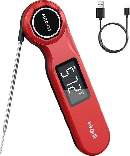 Rechargeable 0.5 Seconds Instant Read Meat Thermometer for Cooking, ±0.5℉ Accuracy Digital Food Thermometer with Large Screen, Waterproof Kitchen Thermometer Magnets for Grilling Frying BBQ