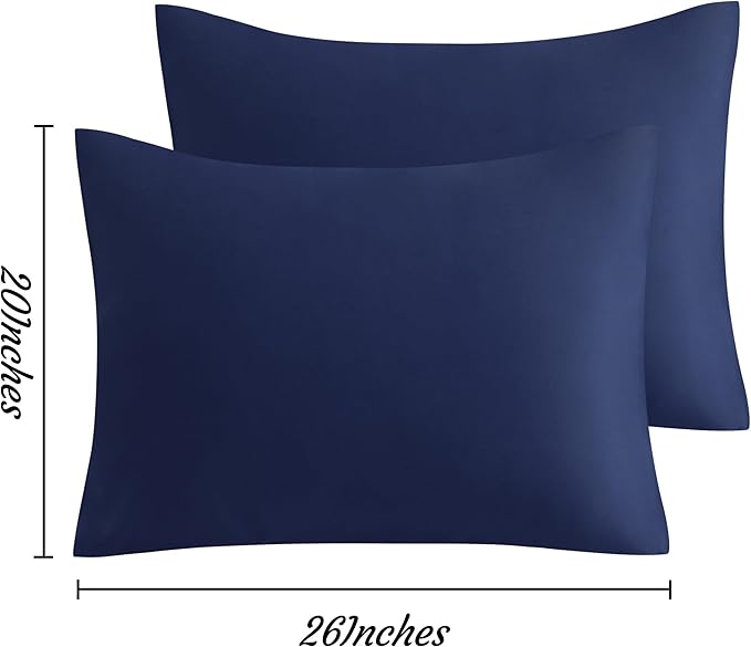 NTBAY Standard Pillow Cases Set of 2, 2 Pack Brushed Microfiber 20x26 Pillow Cases, Soft, Wrinkle, Fade, Stain Resistant Navy Blue Pillow Cases with Envelope Closure, 20x26 Inches, Navy Blue