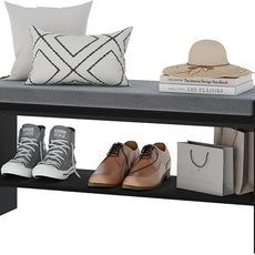 BON AUGURE Storage Bench, Entryway Bench with Shoes Storage, Wooden Benches with Seat Cushion, Shoe Rack Benches for Entry, Entrance, Front Door (Black Oak, 40 Inch Wide)