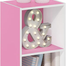 Furinno PASIR Book Shelf, 2-Tier Modern Bookshelf, Open Shelves Bookcase 9 x 12 x 21, for Living Room, Bedroom, Home Office, Pink/White
