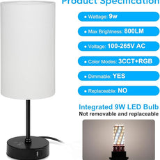 Unicozin 17Inch Table Lamp, 3 CCT 3000K/4500K/6500K & RGB Color Changing, Stepless Dimmable Bedside Lamp for Reading, Ambience Nightstand Light for Home Decor Party, Cream Shade