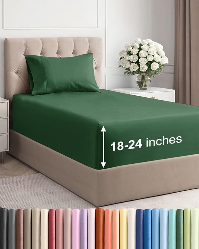 Extra Deep Pocket Twin XL Sheets - 3 Piece Breathable & Cooling Bed Sheets - Hotel Luxury Bed Sheet Set - Soft, Wrinkle Free & Comfy - Easily Fits Extra Deep Mattresses - Emerald Green Sheets Set