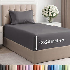 Extra Deep Pocket Twin Sheets - 3 Piece Breathable & Cooling Bed Sheets - Hotel Luxury Bed Sheet Set - Soft, Wrinkle Free & Comfy - Easily Fits Extra Deep Mattresses - Deep Pocket Dark Grey Sheets Set