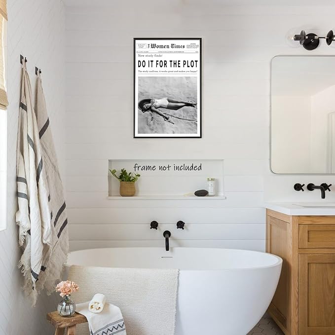 Vintage Women Times Do It for The Plot Wall Art Trendy Black and White Canvas Print Poster Vintage Woman Times Newspaper Prints Beachy Hot Girl Wall Decor for Bar Cart Girls Dorm Bedroom 16x24inch Unframed