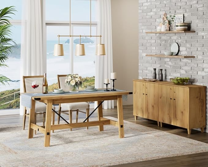 WAMPAT Storage Cabinets with Doors, Set of 2 Wood Sideboards Extra Wide Buffet Storage Cabinets, Accent Cabinets with 6 Compartments for Living Room, Dining Room, Kitchen, 1 Pack, Rustic Oak Brown