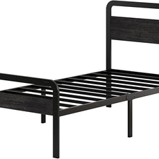 14 Inch Twin Size Bed Frames with Wooden Headboard and Footboard, Rustic Black Wood Bed Frame Twin No Box Spring Needed, Heavy Duty Mattress Foundation, Easy Assembly