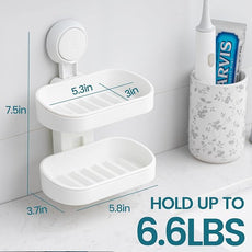 TAILI Double Layer Soap Dish Suction Cup Soap Holder, Strong Sponge Holder for Shower, Bathroom, Tub and Kitchen Sink, Drill-Free, Removable