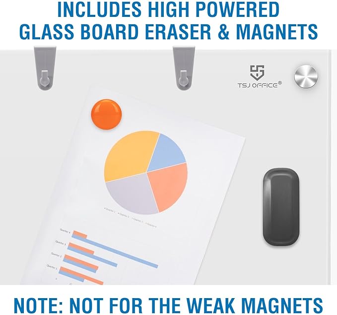 TSJ OFFICE Glass Dry-Erase Board - 48 x 32 Inches Brilliance White Magnetic Glass Whiteboard, Wall Mounted Large Frameless White Board for School, Home & Office