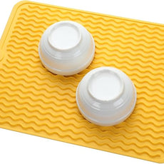 Silicone Dish Drying Mat for Multiple Usage,Easy clean,Eco-friendly,Heat-resistant Silicone Mat for Kitchen Counter or Sink,Refrigerator or drawer liner Yellow L 16 inches x 12 inches