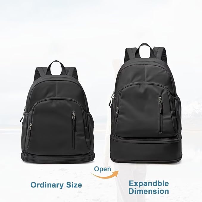 Unisex Lightweight Expandable Gym Backpack with Shoe Compartment, Waterproof Travel Bag for 14" Laptop Pink