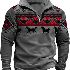 Western Sweatshirts for Men Aztec Cowboy Vintage Graphic Fleece Hoodie Mens Quarter Zip Pullover Country Jacket