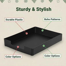 Letter-Size Tray, 2 PCS Desk Drawer Organizer, A4 Stackable Plastic Paper Tray for Office, School, Home Storage, and Storage Containers for Christmas Ornaments, Gift Wrap, and Crafts (2X Black)