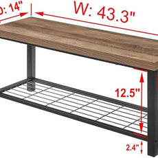 FOLUBAN Entryway Bench, Modern Shoe Storage Bench, Rustic Wood and Metal Entry Bench for Hallway Front Door Entrance, Industrial Indoor Bench for Bedroom Living Room, Oak, 43.3 Inch