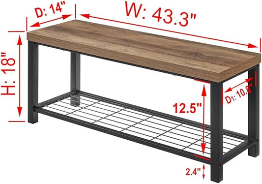 FOLUBAN Entryway Bench, Modern Shoe Storage Bench, Rustic Wood and Metal Entry Bench for Hallway Front Door Entrance, Industrial Indoor Bench for Bedroom Living Room, Oak, 43.3 Inch