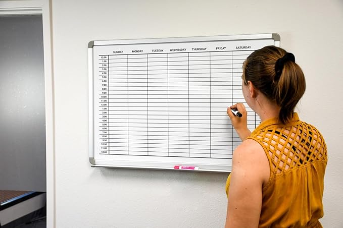 Weekly by Hour Dry-Erase Scheduling Whiteboard 36" x 24"