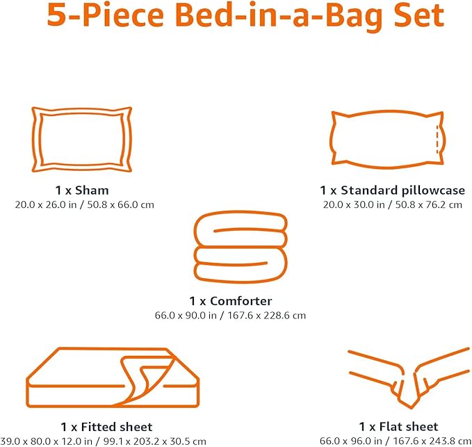 Amazon Basics 5-Piece Lightweight Microfiber Comforter Set with Sheets ,Bed-in-a-Bag Sheets, Gray Calvin Striped Bedding, Twin/Twin XL