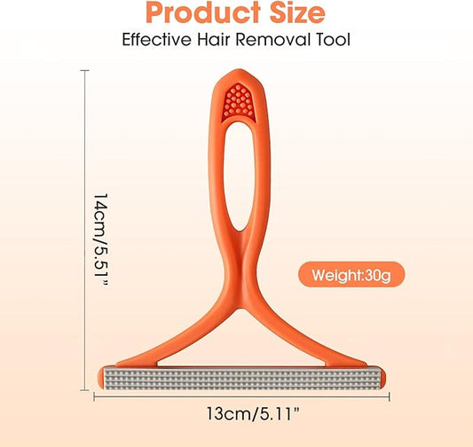 Manual Lint & Pet Hair Remover, Portable Fabric Fuzz Cleaner and Fur Removal Brush for Clothes, Carpets, Furniture, and Car Seats – Reusable Hair Removal Tool for Home and Pets (Orange)