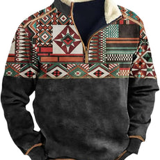 Western Sweatshirts for Men Aztec Cowboy Vintage Graphic Fleece Hoodie Mens Quarter Zip Pullover Country Jacket