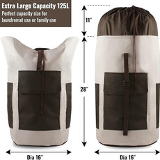 Laundry Bag Backpack, 125L Extra Large Travel Laundry Bags with Shoulder Straps, Adjustable & Extendable Design, Laundry Hamper Bag with 3 Pockets for Laundromat, College, Travel, Camping