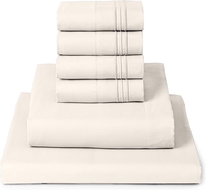 Mellanni King Sheet Set - 6-Piece Iconic Collection Bedding, (Including 4 Pillowcases), 16-Inch Deep Pocket, Easy Care, Extra Soft, Cooling Sheets, Brushed Microfiber - Golden Ivory