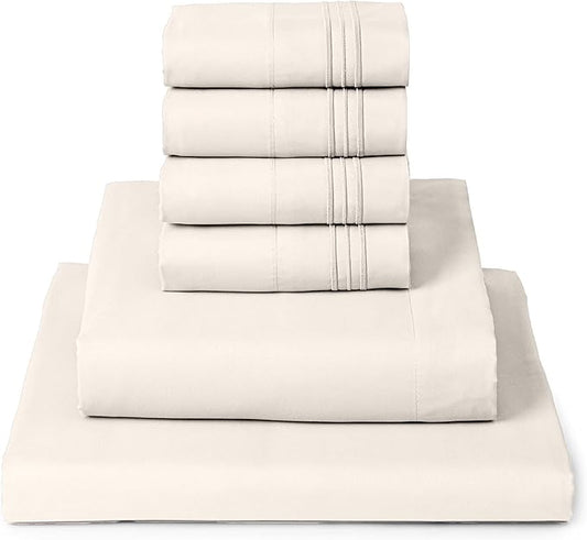 Mellanni King Sheet Set - 6-Piece Iconic Collection Bedding, (Including 4 Pillowcases), 16-Inch Deep Pocket, Easy Care, Extra Soft, Cooling Sheets, Brushed Microfiber - Golden Ivory