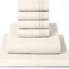 Mellanni Full Sheet Set - 6-Piece Iconic Collection Bedding, (Including 4 Pillowcases), 16-Inch Deep Pocket, Easy Care, Extra Soft, Cooling Sheets, Brushed Microfiber - Golden Ivory
