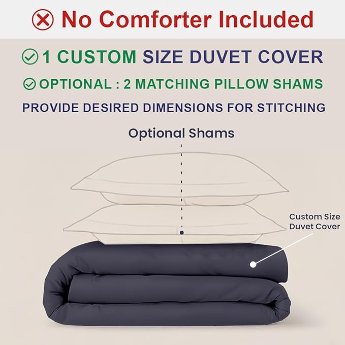 Kotton Culture Custom Duvet Cover - 100% Egyptian Cotton Sateen 600 Thread Count Soft Premium Breathable Customizable Comforter Cover(Desired Dimensions)- Zipper Closure & 7 Internal Ties - Dark Grey