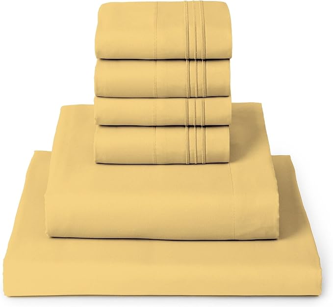 Mellanni Queen Sheet Set - 6-Piece Iconic Collection Bedding, (Including 4 Pillowcases), 16-Inch Deep Pocket, Easy Care, Extra Soft, Cooling Sheets, Brushed Microfiber - Yellow