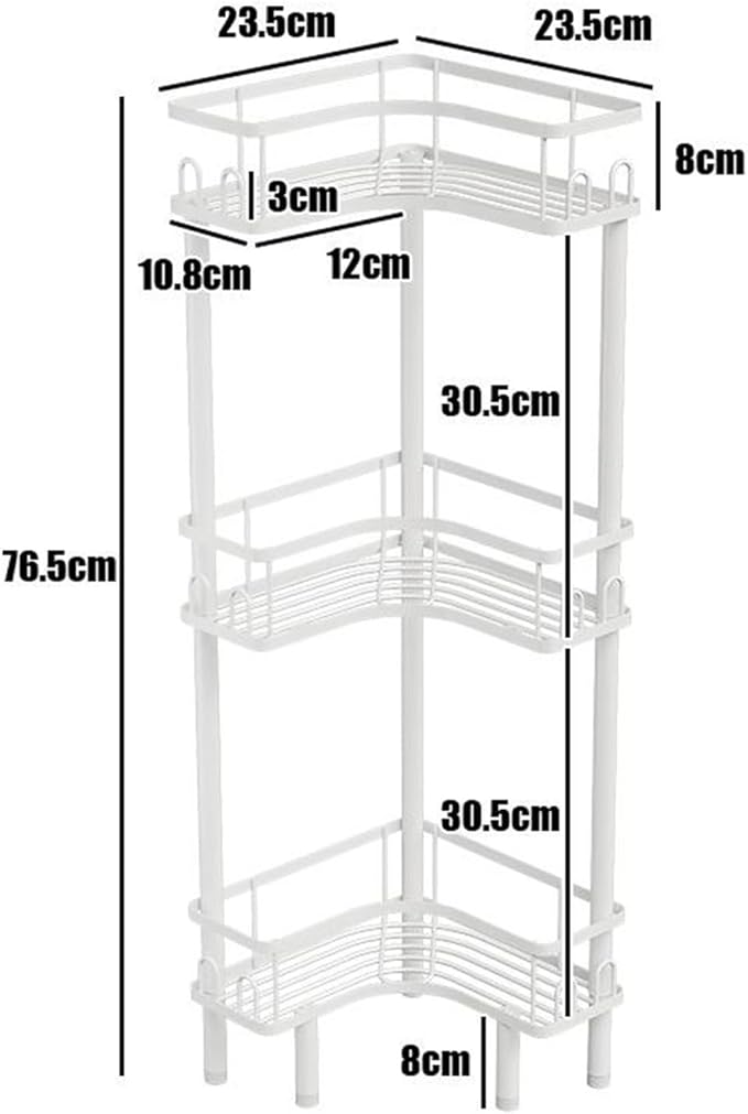 Free Standing 3 Tier Shower Caddy with 4 Hooks on Each Shelf Waterproof Corner Organizer Corner for Bathroom Kitchen Large Capacity Shower Rack(White)