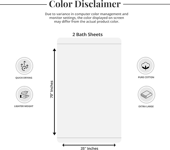 Tens Towels Pack of 2 Extra Large Bath Sheets 35 x 70 Inches, 100% Cotton, Larger & Lighter Weight, Quicker to Dry, Super Soft & Absorbent, Oversized Bath Towels, Cool Grey