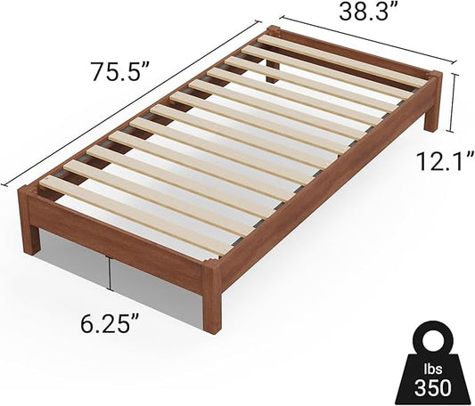 LIFEMENT Twin Signature Wood Platform Bed Frame Cherry, Noise-Free, Under Bed Storage, No Box Spring Needed, Easy Assembly