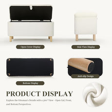 Ottoman with Storage, Storage Ottoman Bench, Entryway Bench, End of Bed Bench with Wood Legs for Bedroom, Living Room,2PCS,Cream