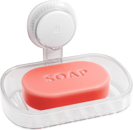 TAILI Soap Dish Bar Holder Suction Cup,Soap Saver with Powerful Vacuum Suction,Sponge Holder for Shower,Bathroom,Tub and Kitchen Sink, Universal Shower Accessories,Drill-Free,Removable,Clear