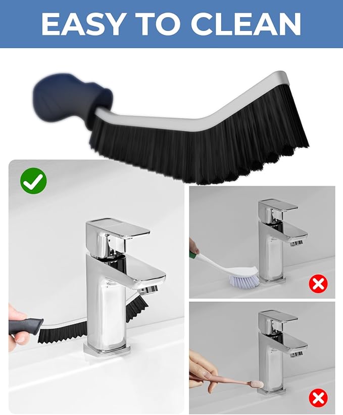 Crevice Cleaning Brushes, Cleaner Scrub Brush Tool for Hard to Reach Tight Space, Home Essentials, Serrated Scrub Brushes, Cleaning Supplies for Shower, Bathroom, Kitchen, Toilet (6, Black)