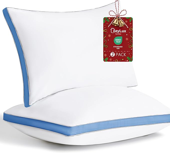CozyLux Pillows Standard Size Set of 2, Soft Supportive 3D Down Alternative Bed Pillow for Sleeping 2 Pack Blue, Luxury Hotel Quality Gusseted Bedding Pillow for Back, Stomach or Side Sleepers 18x26