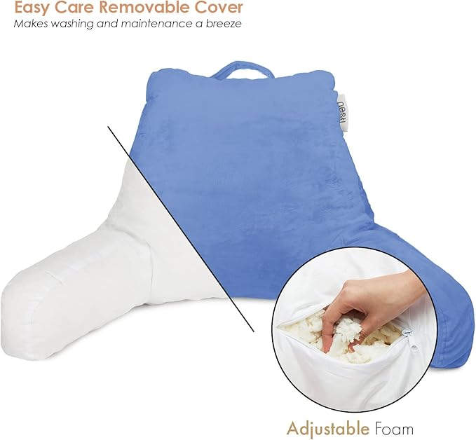 Nestl Reading Pillow with Shredded Memory Foam, Designed for Sitting Up in Bed and Couch, Back and Arms Adjustable Support for Adult & Teens Backrest Pillows for Reading, with Washable Cover Calm Blue