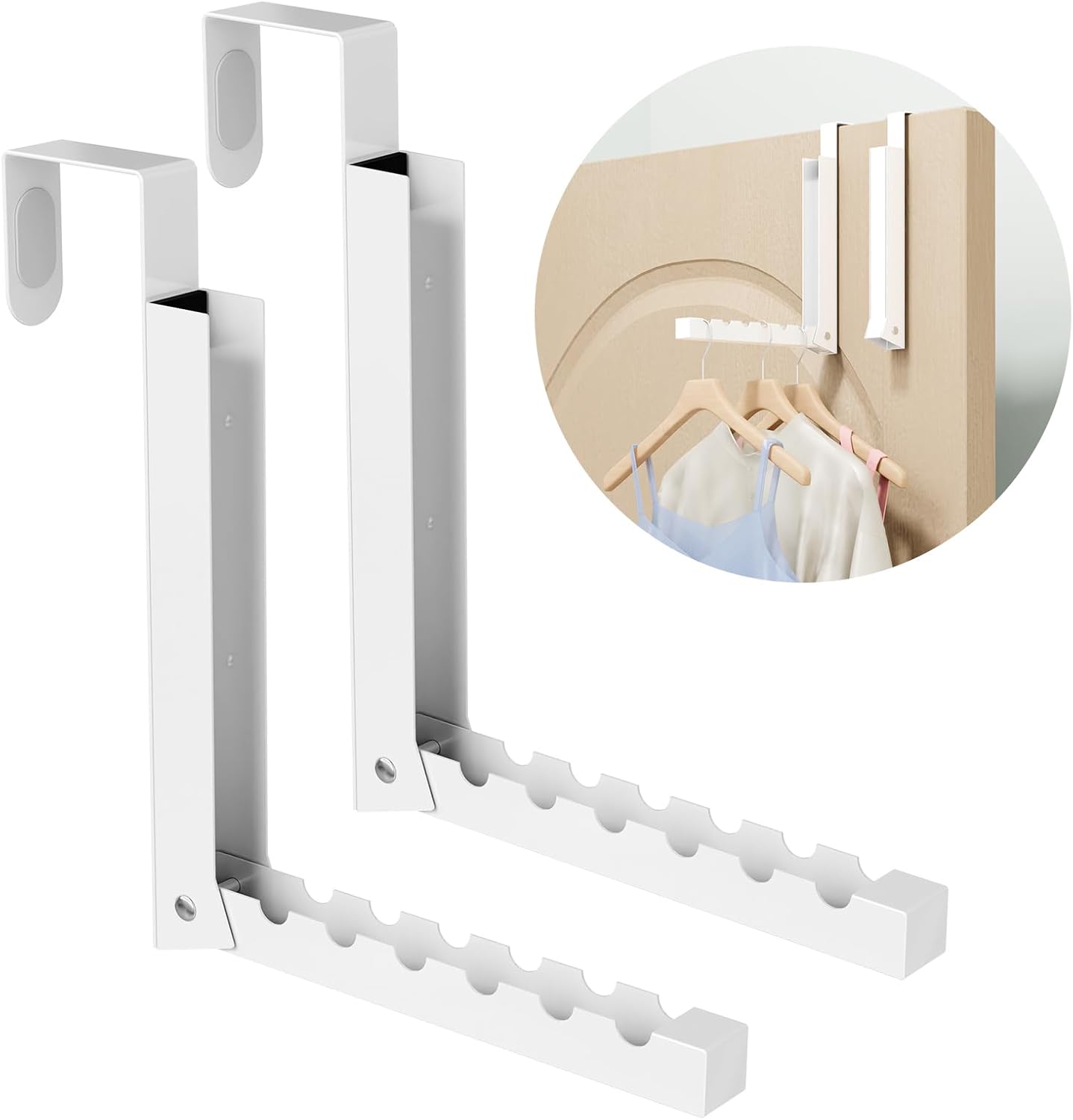 BAKON Over The Door Hanger Folding Clothes Drying Rack, Folding Hanging Coat Rack for Indoor Laundry Room Compact Small Space Foldable Portable Clothing Hanger Hook Collapsible- 2 Pack Dormly