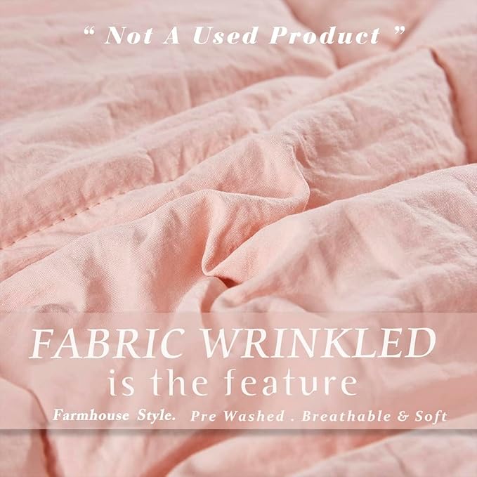 HIG 3pc Prewashed All Season Down Alternative Comforter Duvet Insert -Quilted Comforter with Corner Tabs -Box Stitched -250GSM Fiberfill Chic Farmhouse Style Bedding(Queen,Peach Pink)