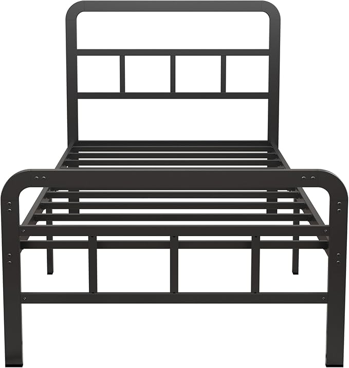 Twin Bed Frames with Headboard and Footboard 14 Inch, Twin Platform Bed Frame with Strong Metal Slats Support, Under-Bed Storage, Noise Free, Easy Assembly, Black