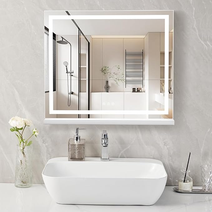 HIEEY Lighted Makeup Mirror, Hollywood Vanity Mirror with Lights, Three Color Lighting Modes, with 5X Magnification Mirror, Smart Touch Control, 360°Rotation (22.8in,White)