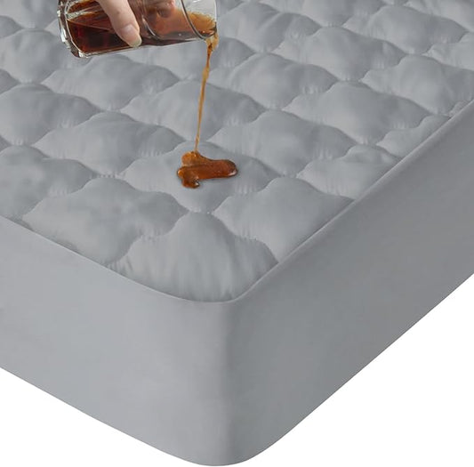 King Mattress Protector Pad Waterproof Quilted, Breathable & Cooling King Size Mattresses Cover Protector Fitted with Deep Pocket Up to 18", (Gray)